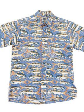 Kahala Avi Fish AOP Tiki Hawaiian Aloha Shirt Small, Ocean Fishing AOP, USA Made